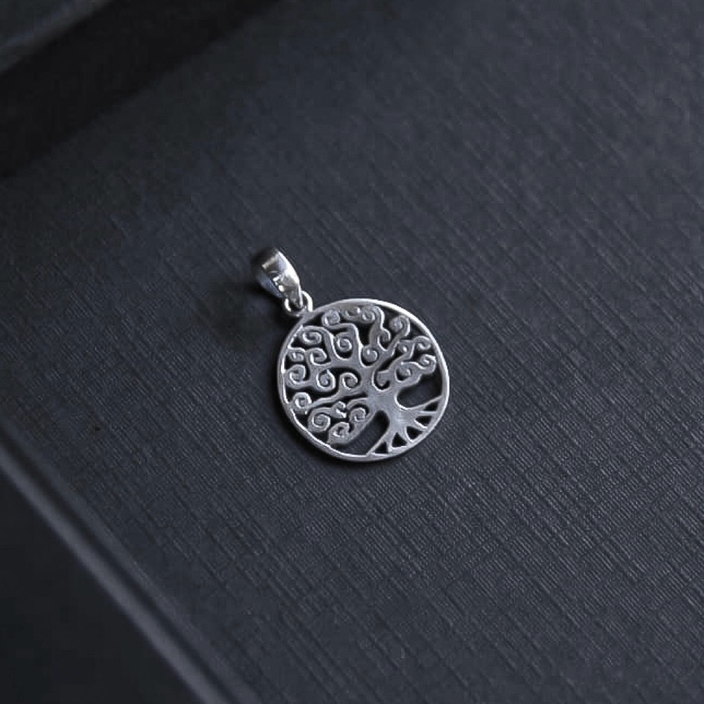 Liontin Perak 925 Asli Bulat Model Ukiran Tree Life Bali Pendant