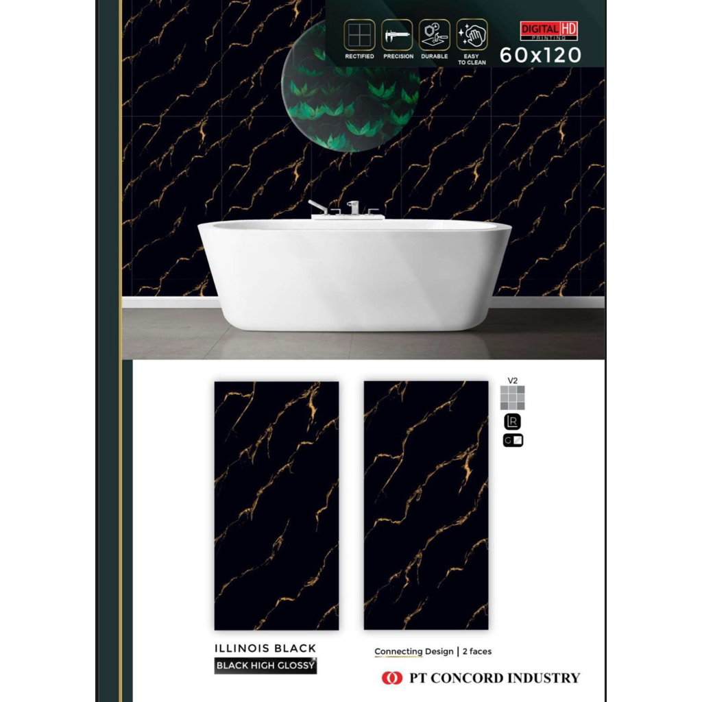 granit 60x120 motif hitam corak emas illinois black