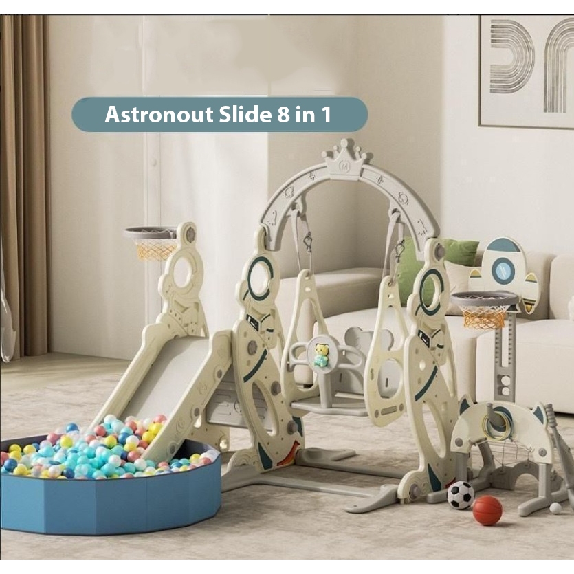 Mainan Perosotan, Ayunan dan Mandi Bola Anak Astronot 8in1 Dan Musik / Playground Set Astronot 8in1