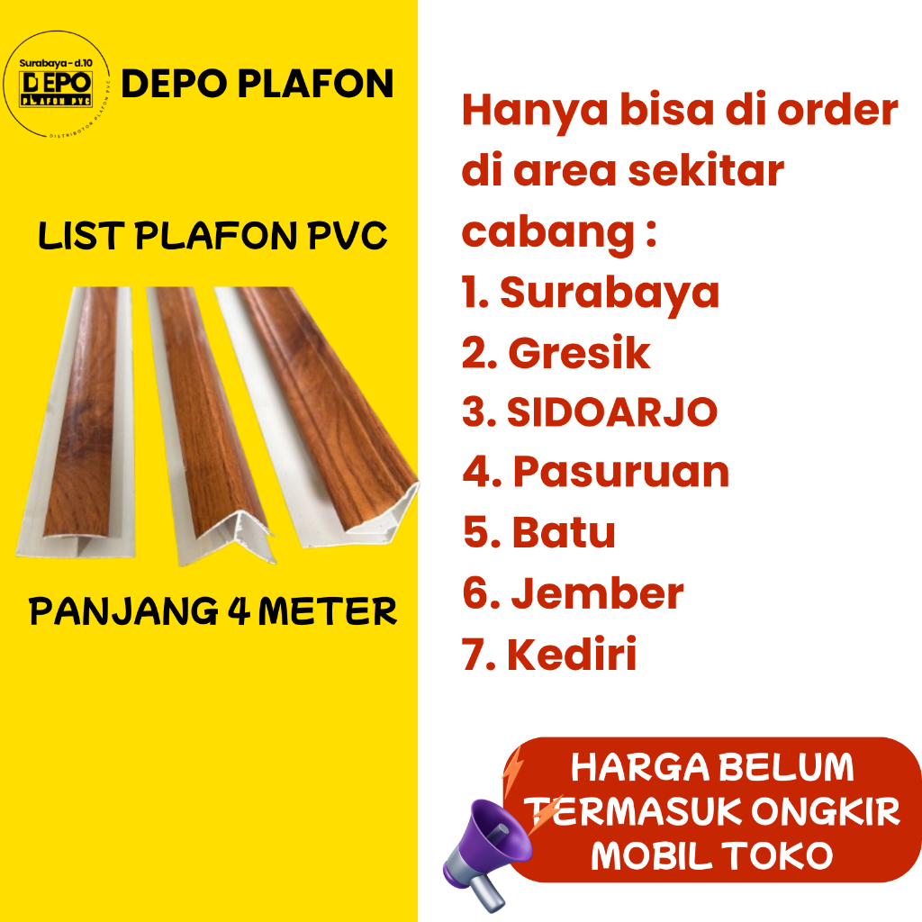 Perbatang  List Plafon PVC Doff Laminate Motif Kayu Surabaya Gresik Pasuruan batu sidoarjo kediri jo