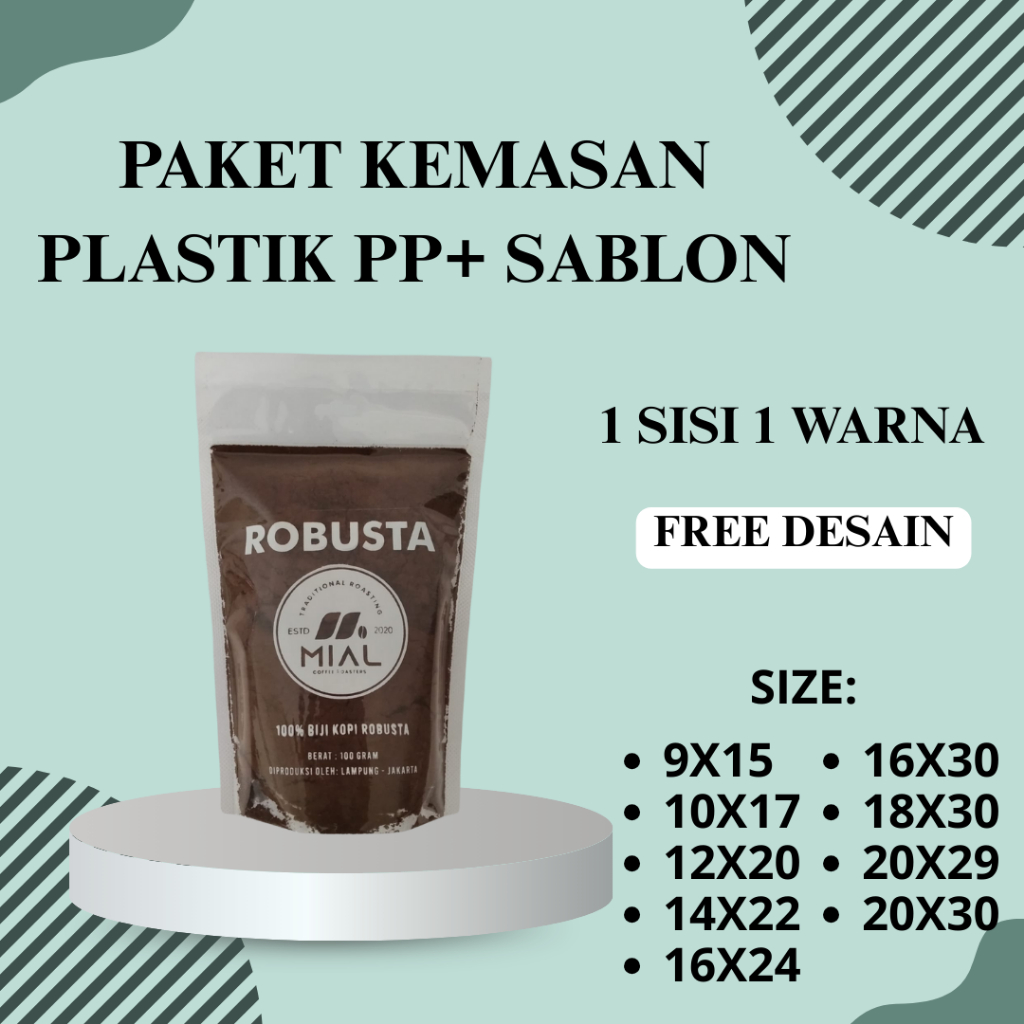 [200pcs] PAKET KEMASAN STANDING POUCH PLASTIK + SABLON MERK CUSTOM DESAIN / CUSTOM STANDING POUCH