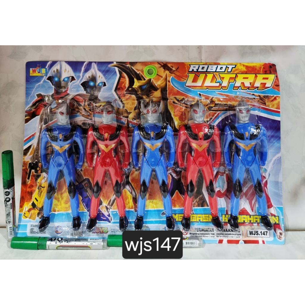 ROBOT ULTRA 5PCS MAINAN ANAK ROBOT ULTRAMAN 5PCS BIRU MERAH PAPAN