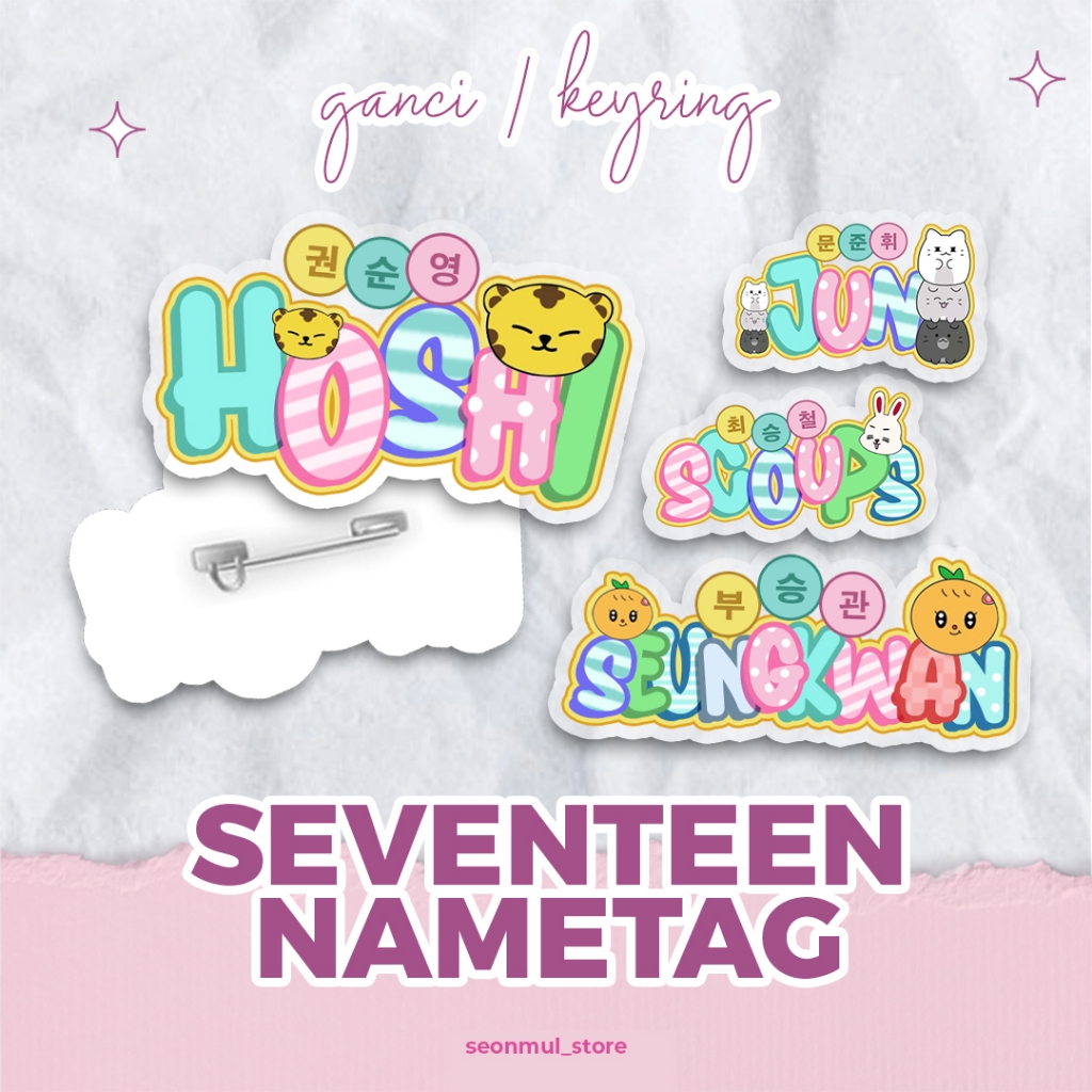 PIN SEVENTEEN NAMETAG ACRILYC / PIN SEBONG / SEVENTEEN CARAT PIN BROS NAME TAG AKRILIK