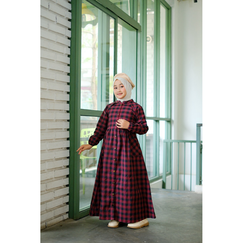 Gamis Anak Abaya Dress Katun Flanel Kotak-Kotak