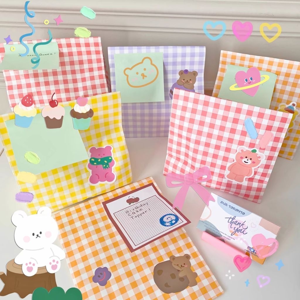 

Korean paper gift bag kertas tas kado paper bag kantong kertas serbaguna motif kotak berwarna