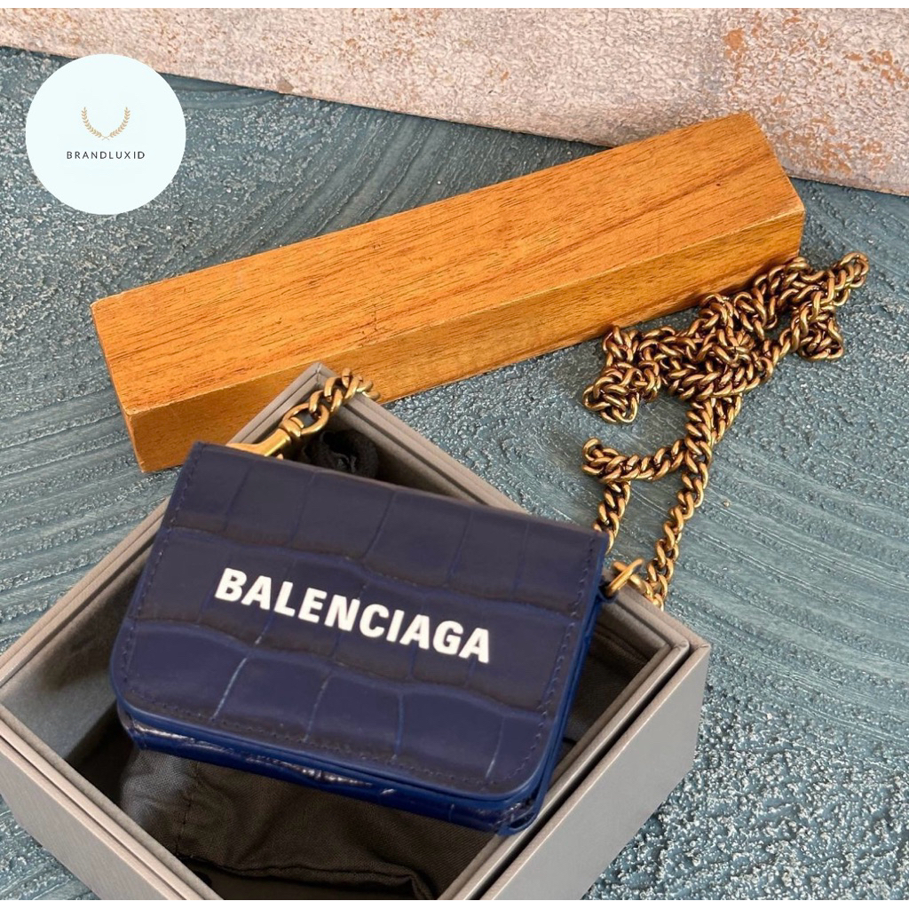 Balenciaga Mini Wallet Croco Crossbody Chain Dark Blue
