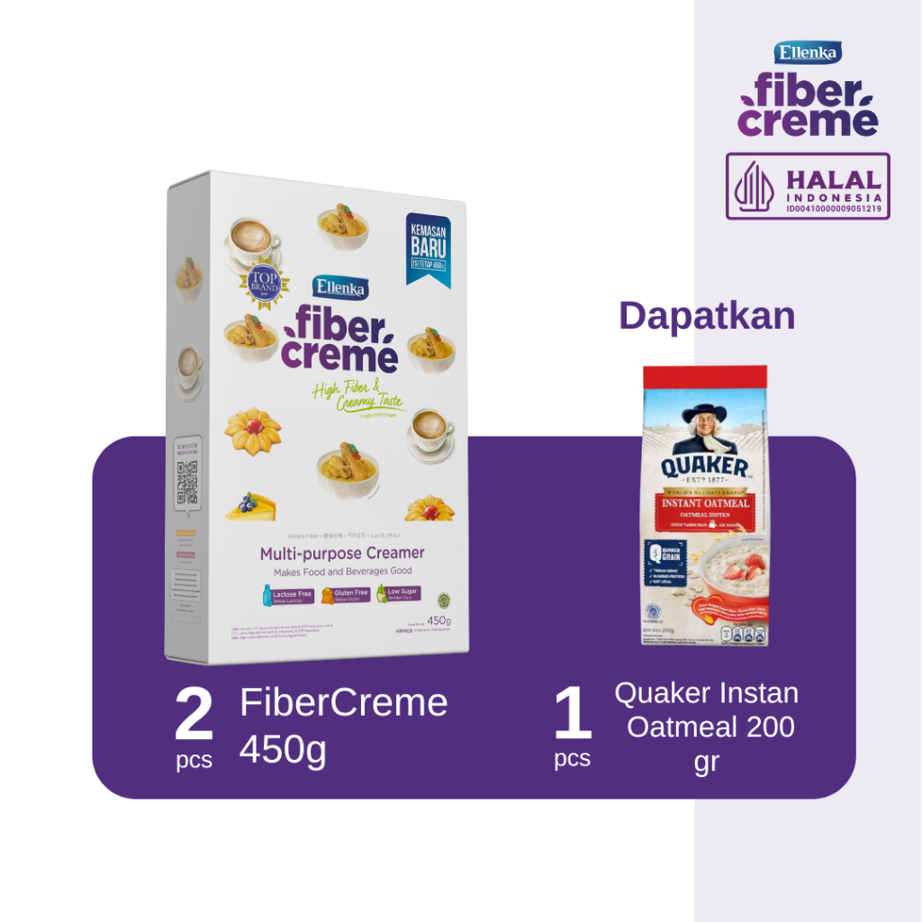 

FiberCreme 450 gr Twinpack Free Quaker Instant 200gr