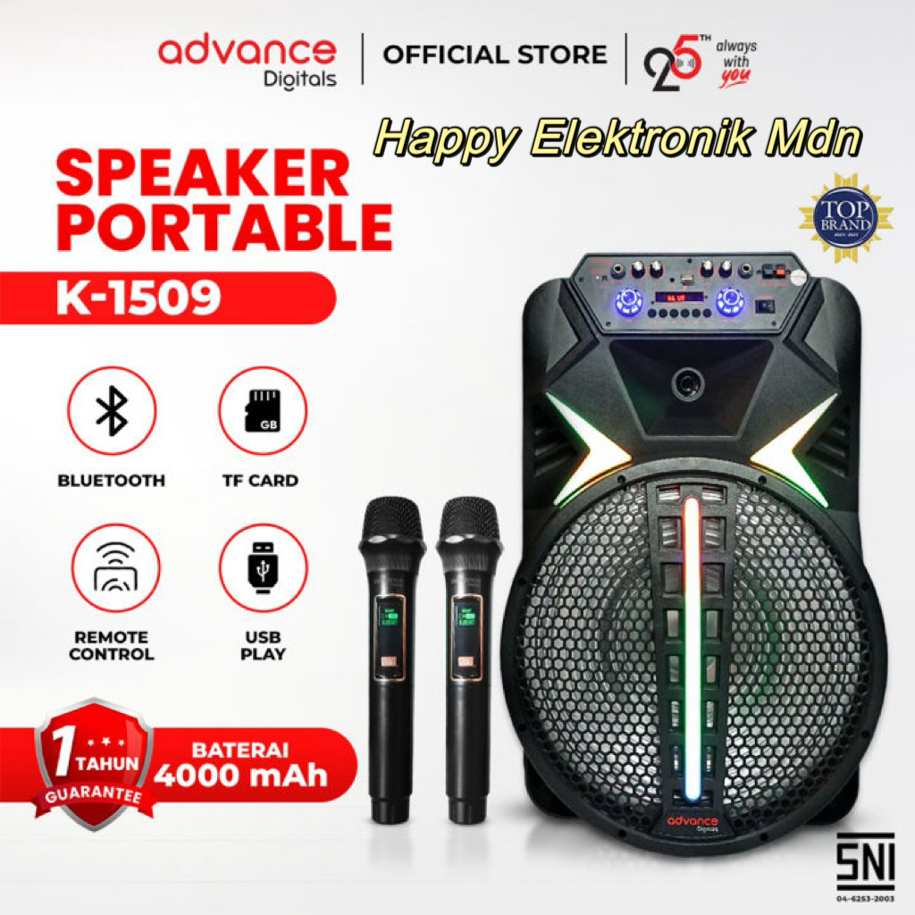 Advance K1509 Advance K 1509 + 2 Mic charger microphone Advance Speaker 15 inch Advance Speaker Blue