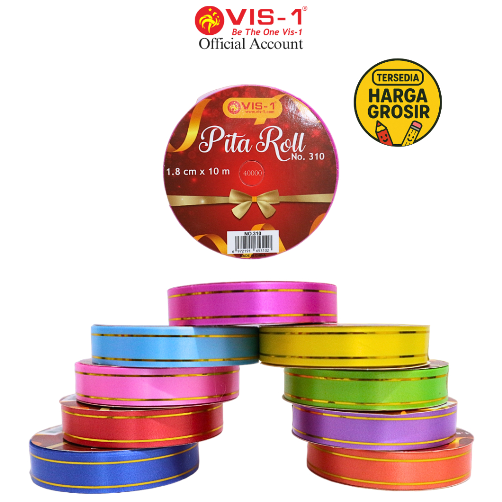 

VIS-1 - Pita Kertas 10meter kode 310 / Pita Kado Motif Strip Emas