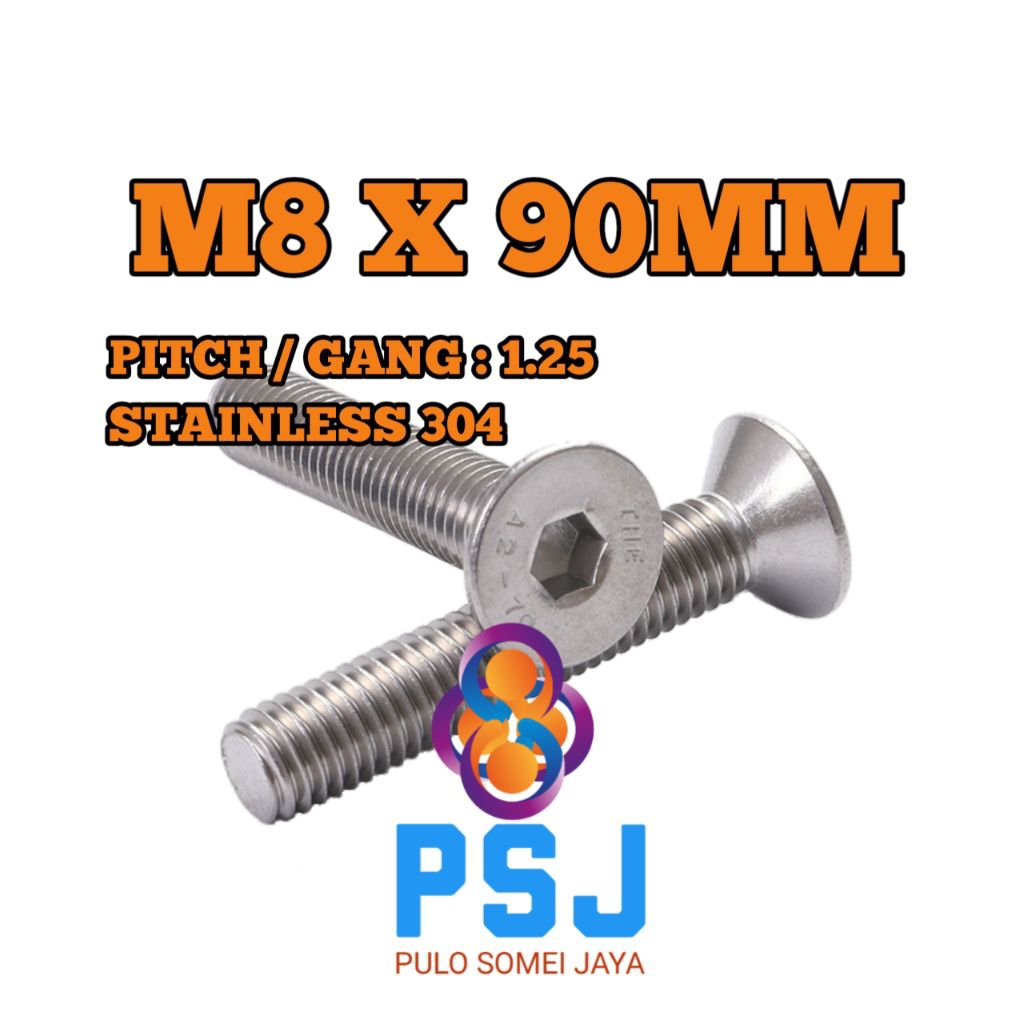 Baut JF L Stainless / Verseng M8 x 90 Stainless 304