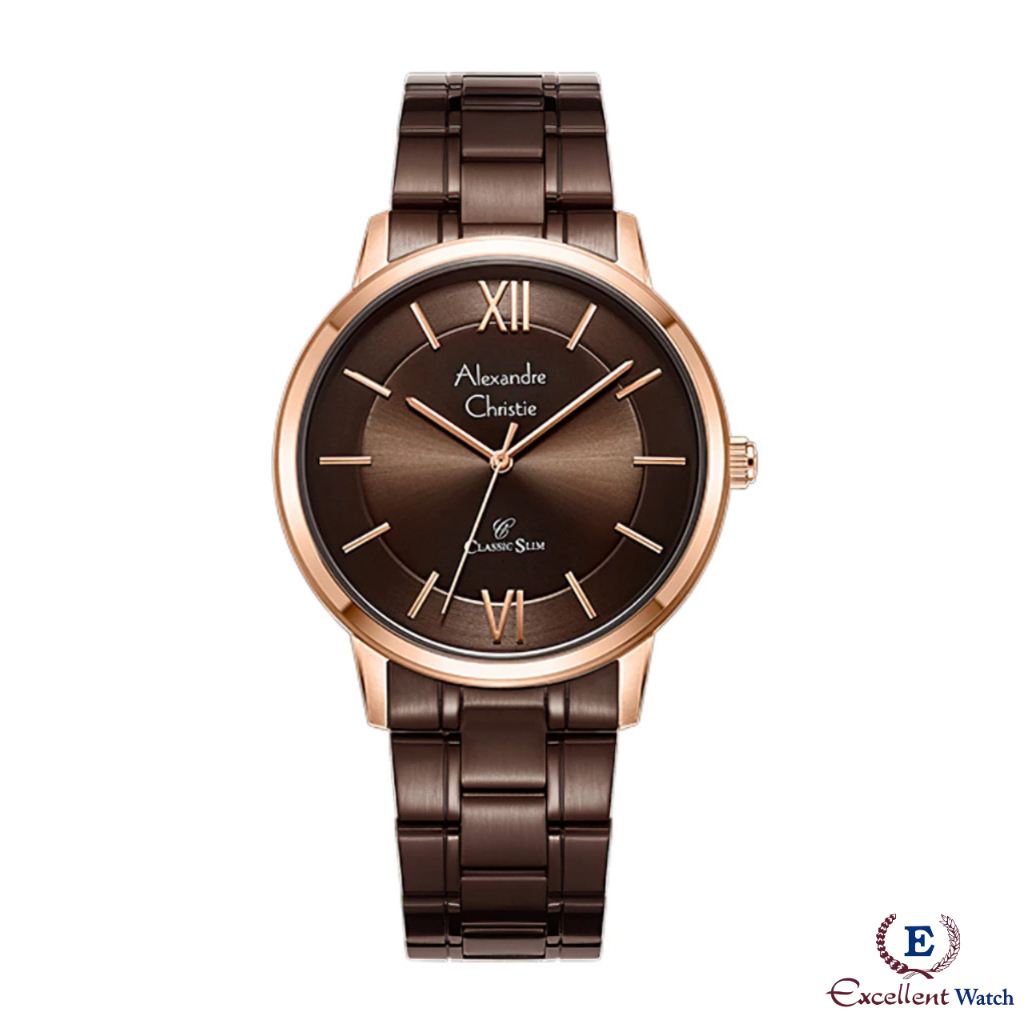 Excellent Jam Tangan Pria Alexandre Christie AC 8689 Classic Slim Brown