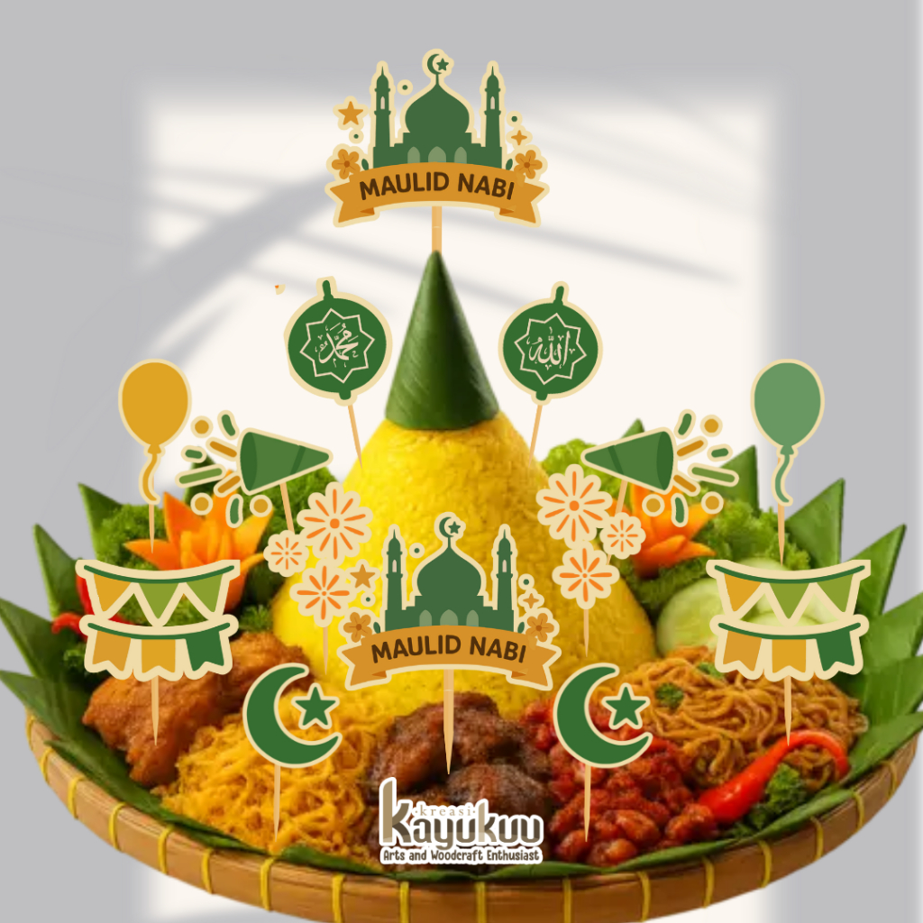 Kreasikayukuu Topper Tumpeng Maulid Nabi – Hiasan Tumpeng & Nasi Kuning Islami Aesthetic