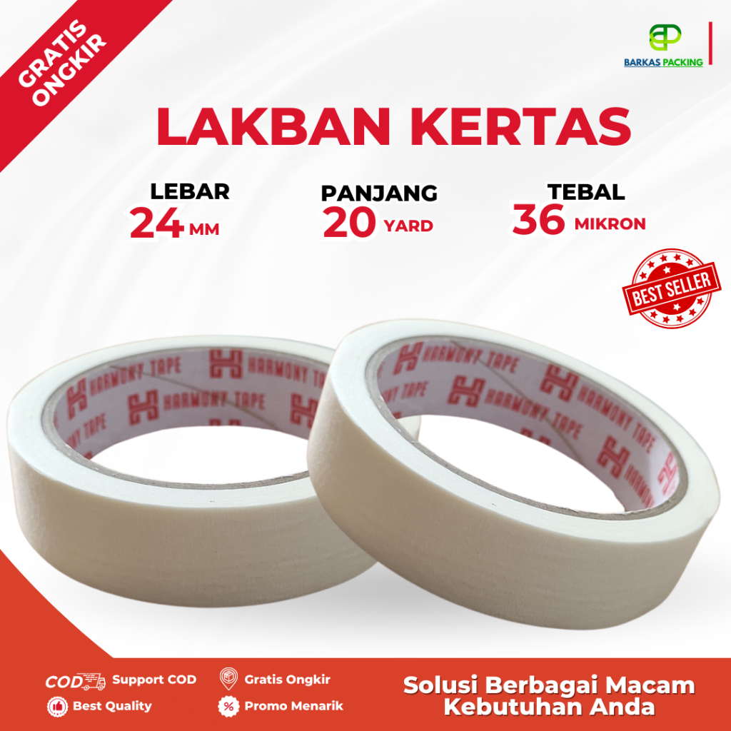 

Lakban Kertas 24 mm x 20 Yard - Isolasi Kertas Berkualitas Murah Tidak Mudah Robek