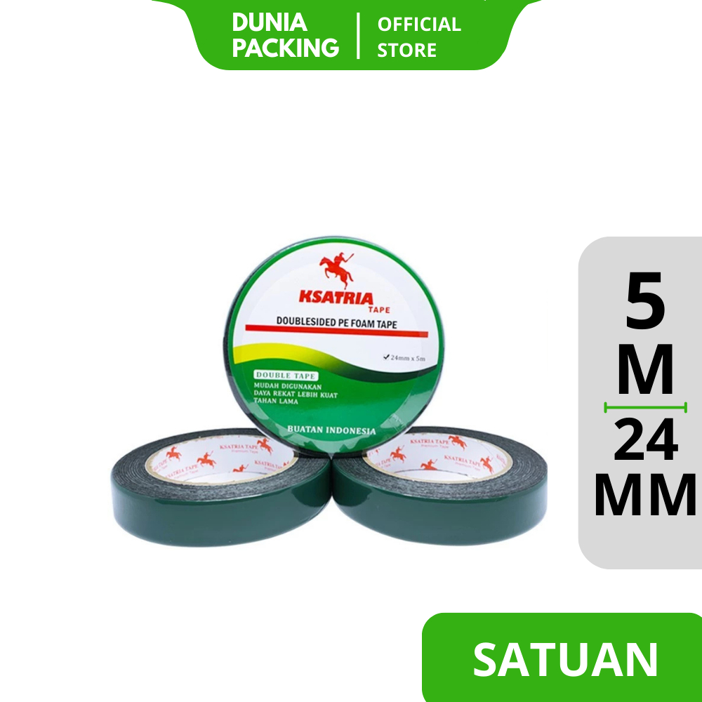 

Lakban OPP Tape / Isolasi Printig PE Foam Tape Green / Double Tape Busa Hitam KSATRIA Tape 24mm x 5 meter