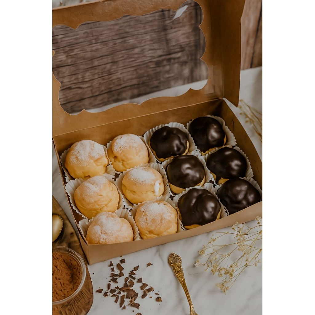 

kue sus (choux) dengan isian vla vanila dan coklat size besar