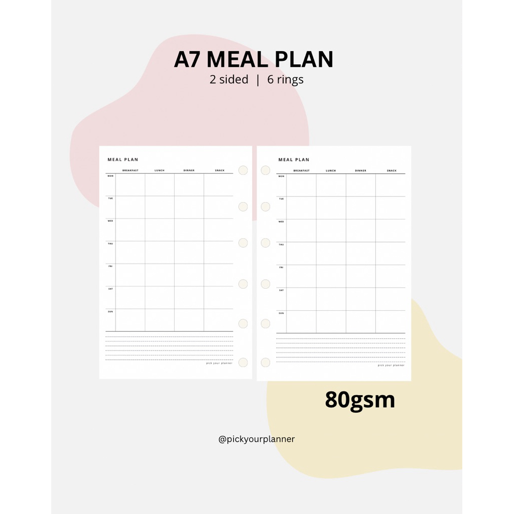 

A7 Meal planner binder insert
