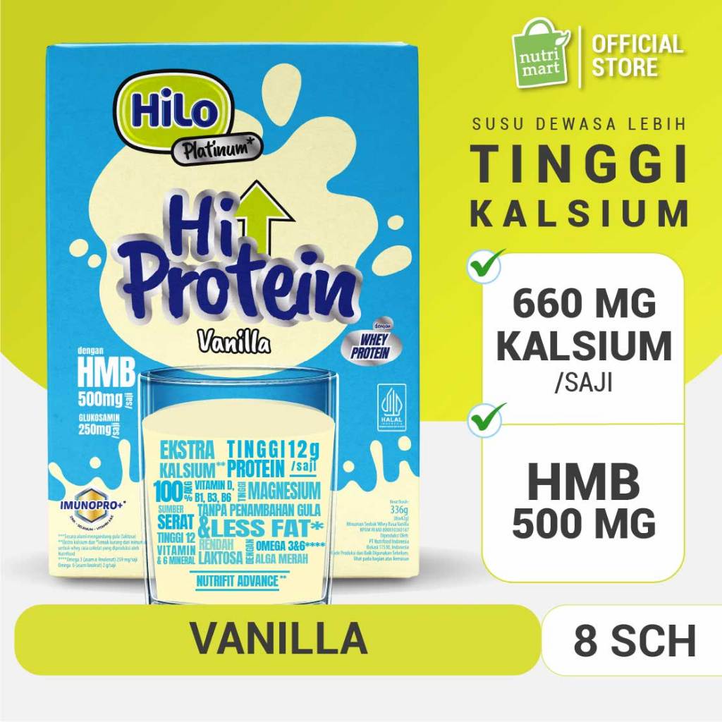 HiLo Platinum + HMB (8 Sachet) - Susu Tinggi Protein Jaga Massa Otot Usia Dewasa