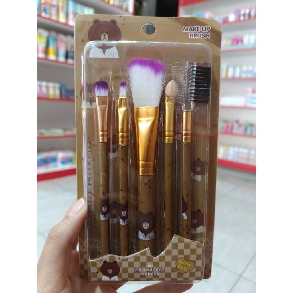 NA Kuas Make Up Motif Set isi 5 / Makeup Brush 5 in 1 / Set Alat Makeup Motif Doraemon | Beruang