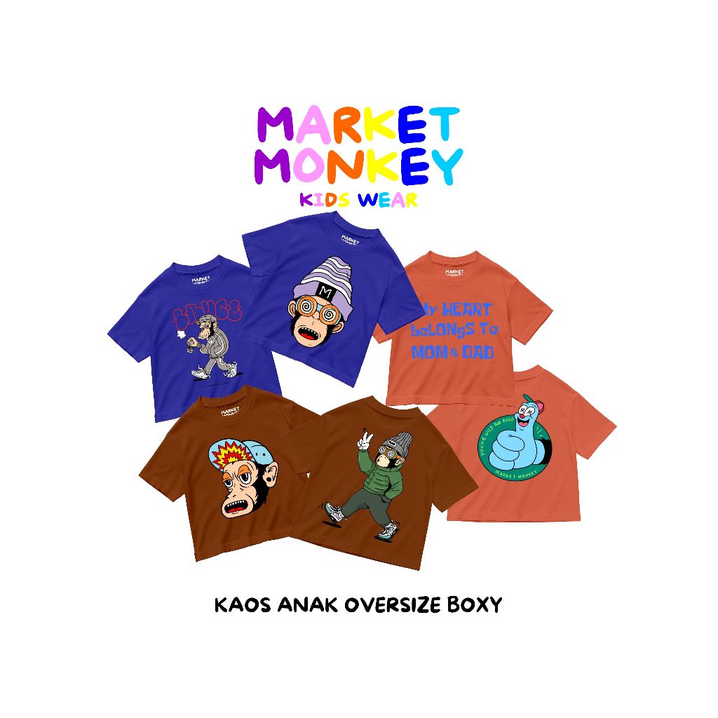 Kaos Anak Market Monkey Oversize Boxy Cotton Combed 24s