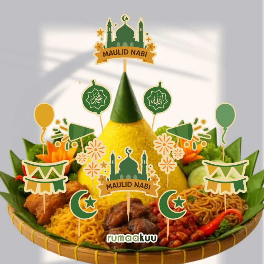 Rumaakuu Topper Tumpeng Maulid Nabi – Hiasan Tumpeng & Nasi Kuning Islami Aesthetic
