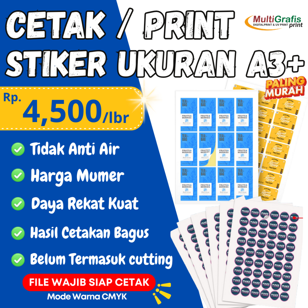 

CETAK STIKER UKURAN A3+ TIDAK ANTI AIR _FULL COLOUR MURAH DAN CEPAT