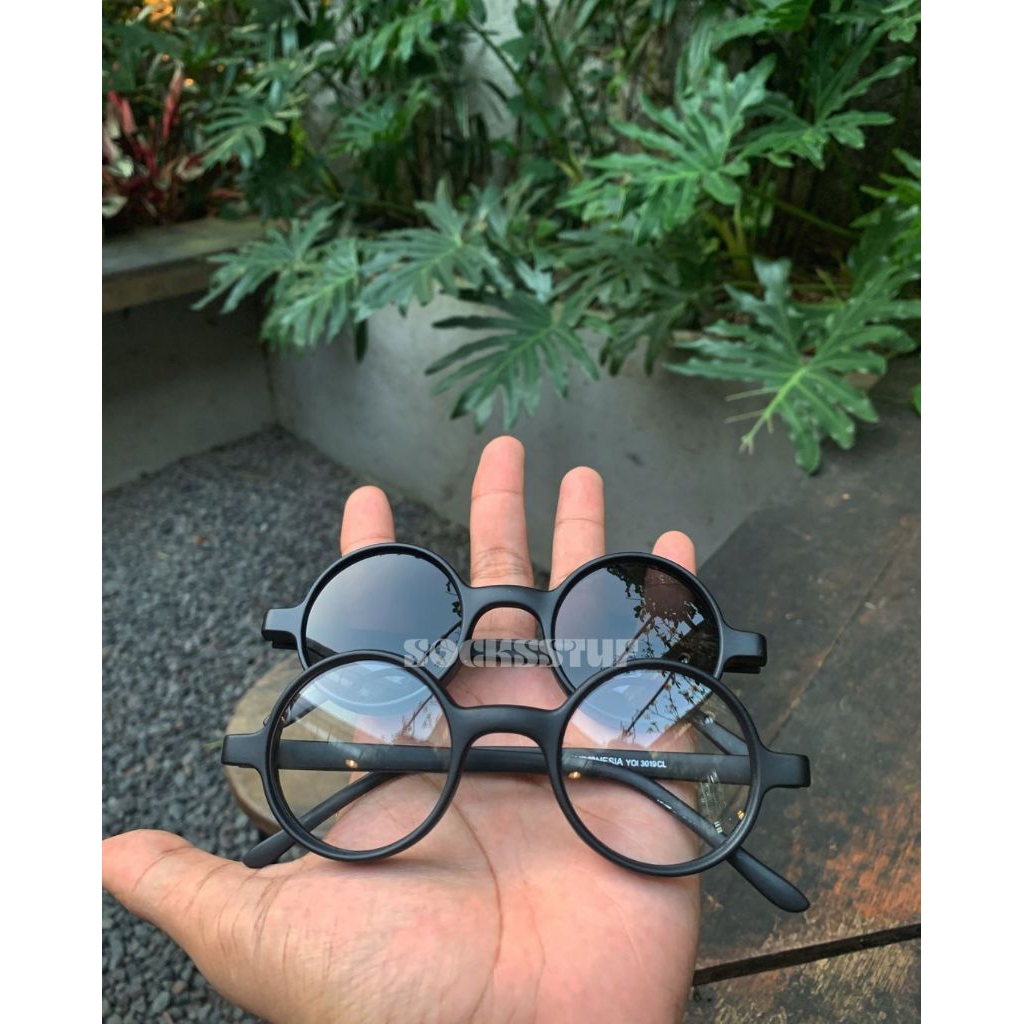 Kacamata Hitam Bulat Boboho John Lennon Black Vintage 70s Sunglasses Retro Pria Wanita