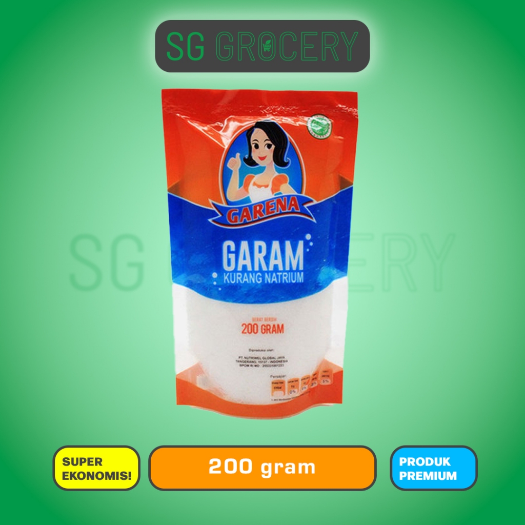 Garam Kurang Natrium Garam Garena 200 gram - Garam Sehat untuk hipertensi - Rendah sodium - READY