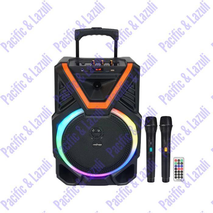 Speaker Advance Bluetooth Portable dengan 2 Mic Wireless Ukuran 12 Inch Salon Meeting USB Radio Kara