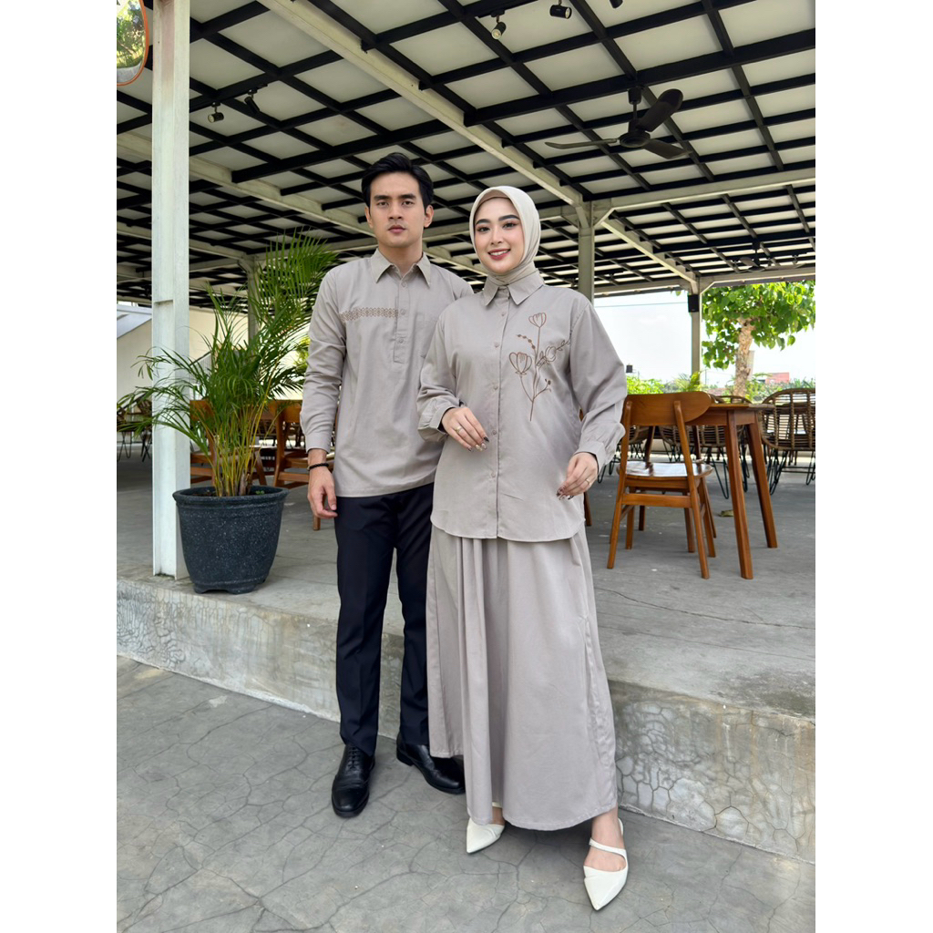 AZKA SET COUPLE ROK KEMEJA LENGAN PANJANG setelan pasangan bordir