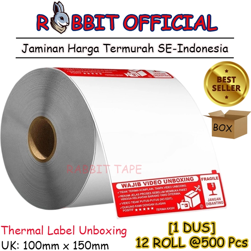 

Stiker Video Unboxing Fragile Label Thermal 100x150 mm A6 1 Line Core 1 Inch