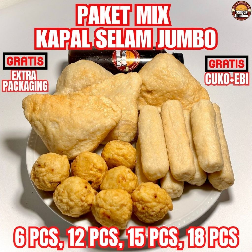 

Pempek Mix Kapal Selam JUMBO Frozen 100% Ikan Tenggiri Asli | Pempek Palembang | Pempek Frozen | Pempek Asli Ikan Tenggiri