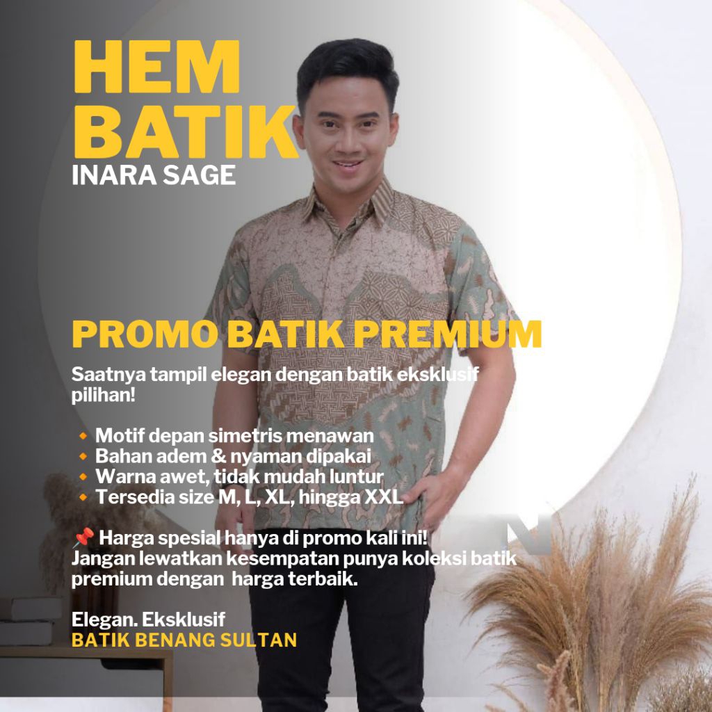 BATIK PRIA LENGAN PENDEK, MOTIF INARA HIJAU, TEKSTUR KAIN HALUS, HARGA PROMO & TERMURAH.