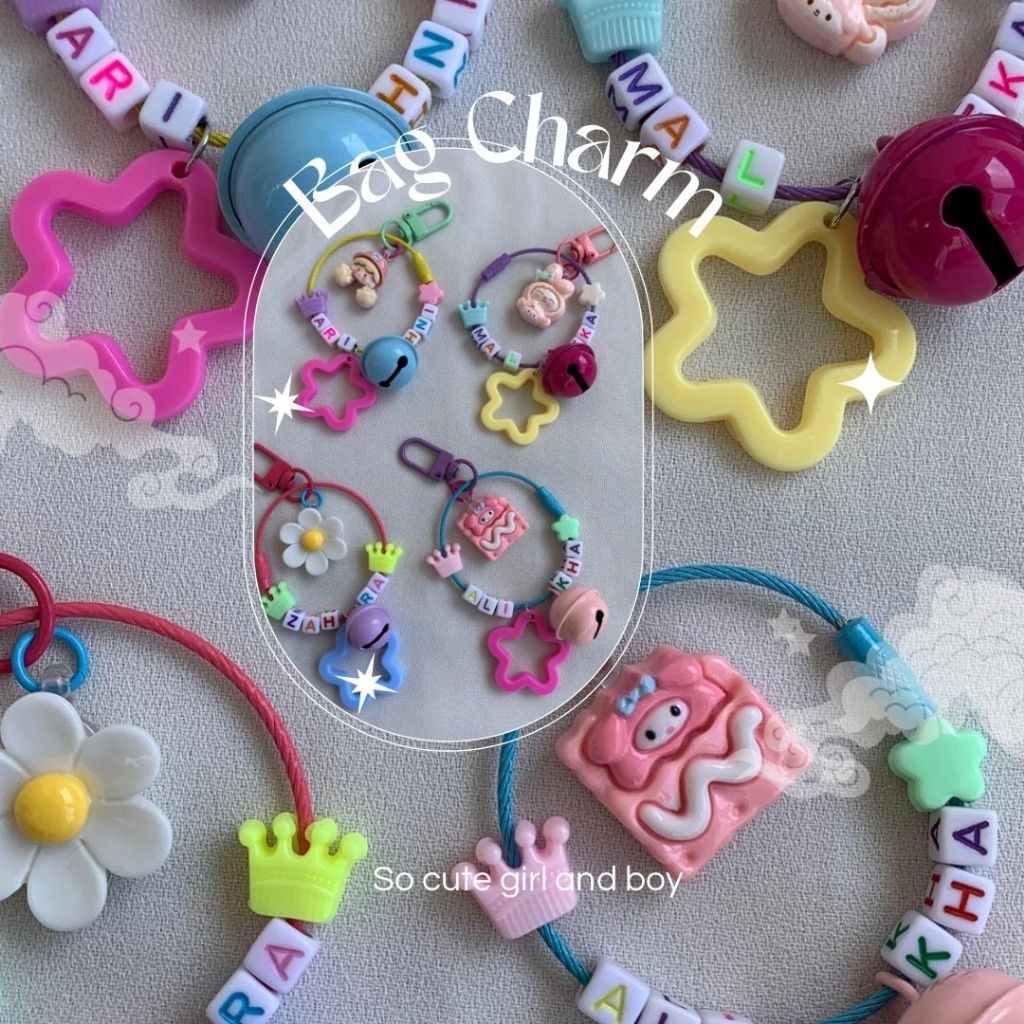 BAG CHARM CUSTOME NAME ATAU GANTELAN TAS KUNCI KEKINIAN