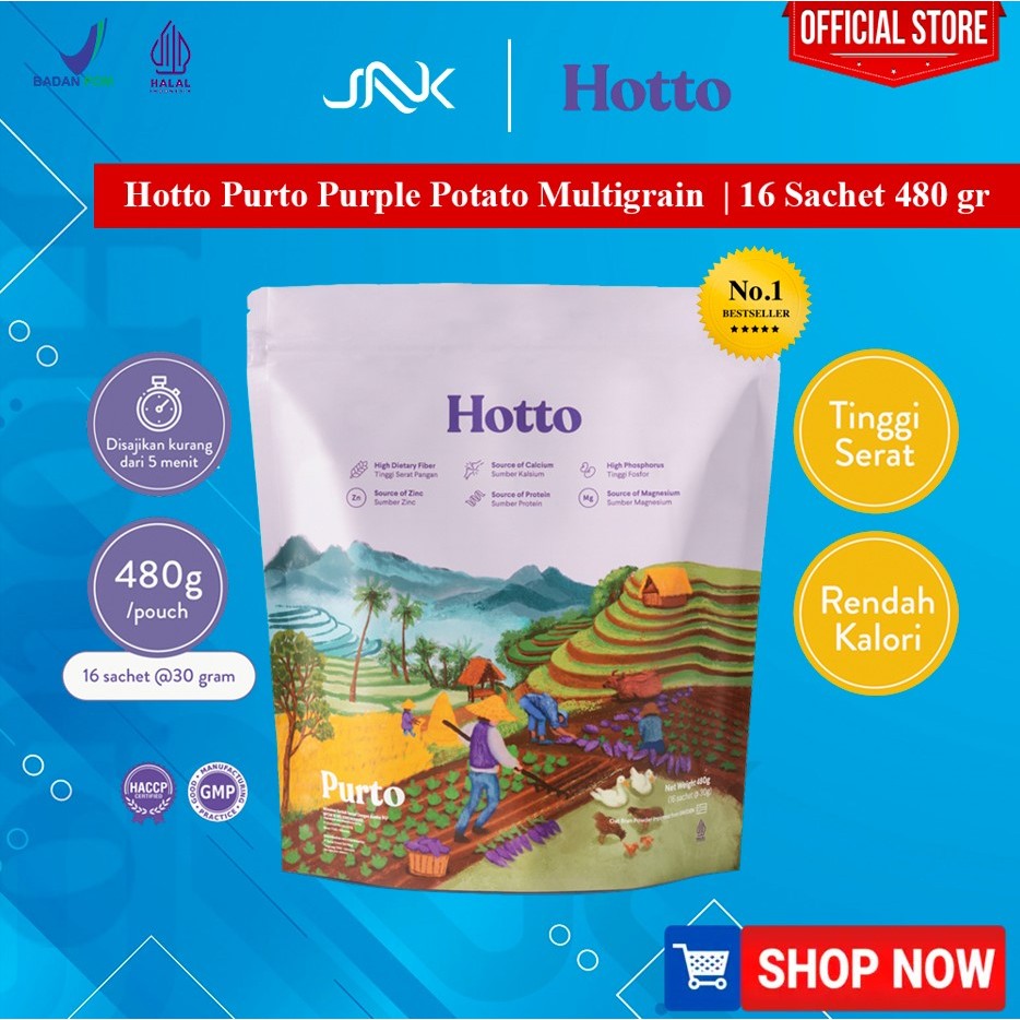 

HOTTO PURTO 16 Sachet | Multigrain Ubi Ungu Oat Purple Potato Diet Sehat