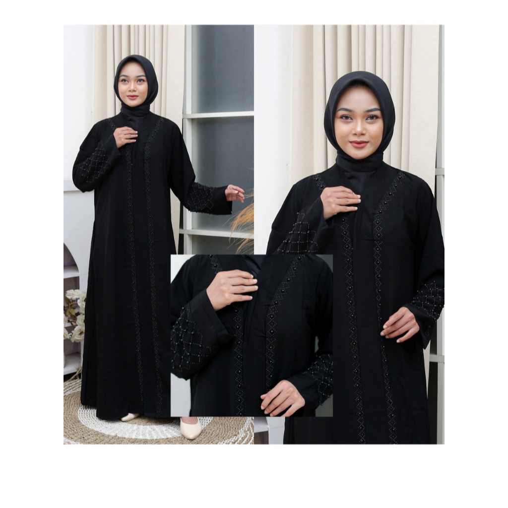 abaya gamis syari hitam jalabia muslimah wanita dewasa dubai turki saudi..glamor mewah