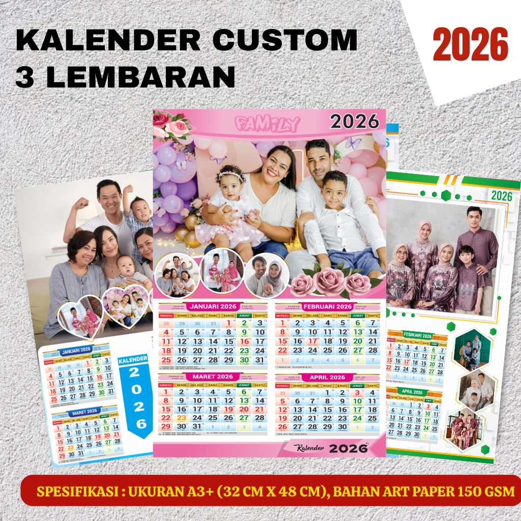 

Kalender dinding 2026 3 lembar custom foto keluarga