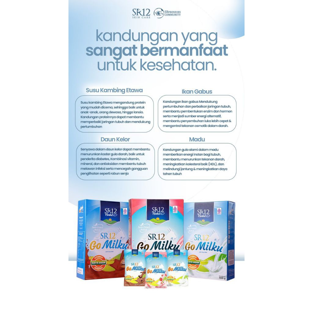 

gomilku Original SR12 | Susu Kambing Etawa Bubuk | Susu Etawa Ori 109℅ Asli | tidak bau prengus/amis | 3 varian