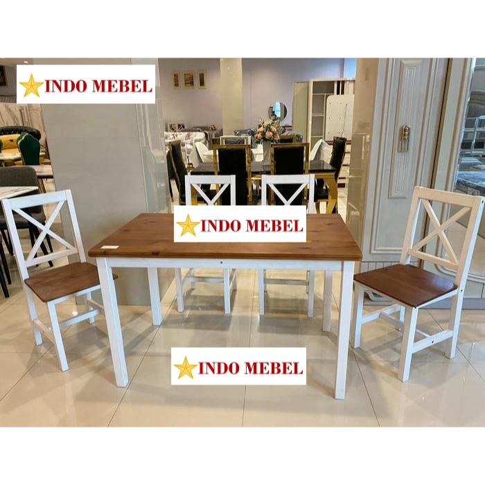 SET Meja Makan Kana + 4 Kursi Kayu Minimalis Scandinavian Promo Murah Ready Makassar