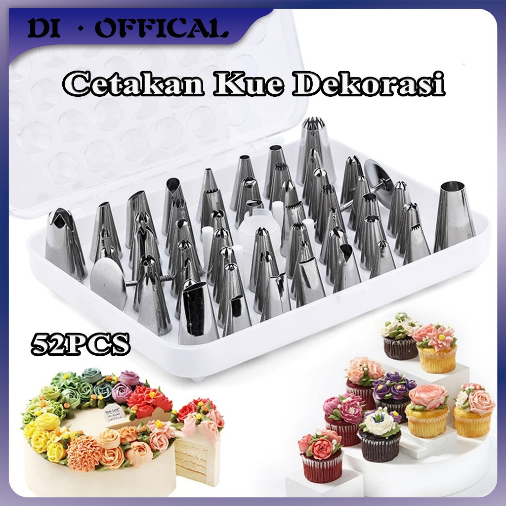 Isi 52 Spuit Kue Semprit Set Spuit Butter Cream Spuit Cetakan Kue Dekorasi