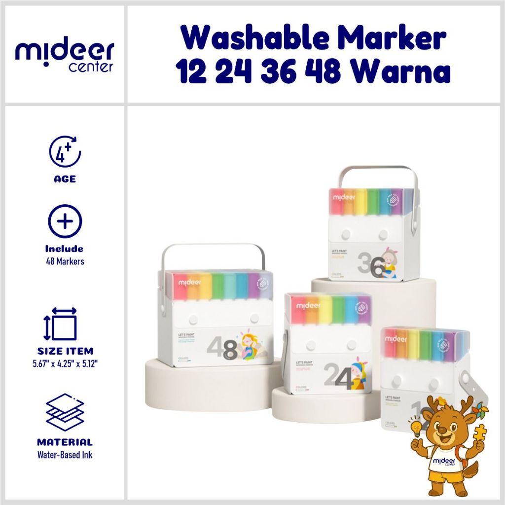 

Mideer Washable Marker Spidol 12 24 36 48 Warna 12 24 36 48 pcs Color Colors Nontoxic Colour Mewarnai Menggambar Mainan Prakarya