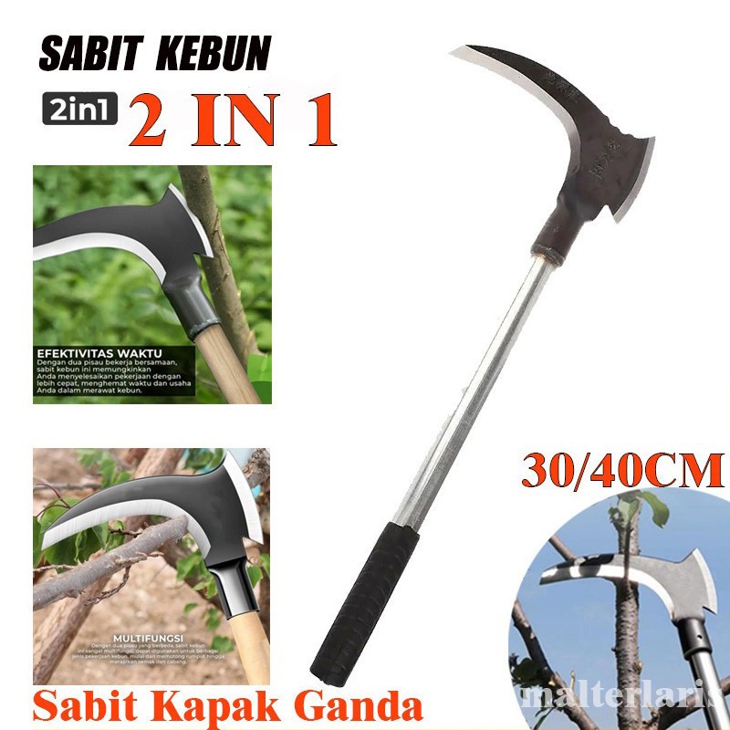 【COD】(40/50/60CM)Ukuran besar Alat Sabit Kapak Ganda Baja/Sabit Ranting Pohon/ Sabit Rumput/ Padi Pe