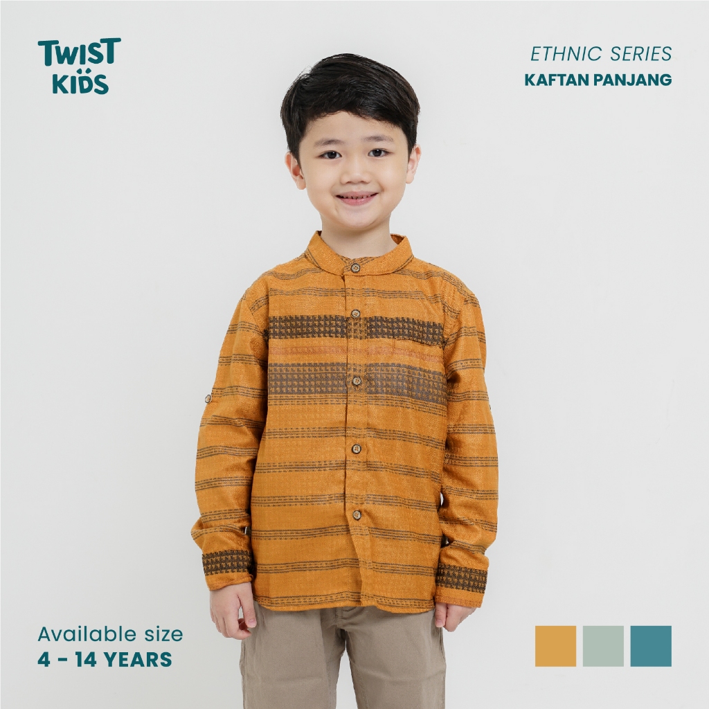 Twist Kids - Ardhan NC, Ethnic Series, Kemeja Koko Motif Stripe Lengan Panjang Anak Laki-Laki
