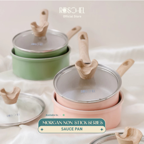 Roschel Morgan Non-Stick Saucepan 16 cm , 18 cm + Tutup Kaca Greblon C2 German Coating Panci Susu