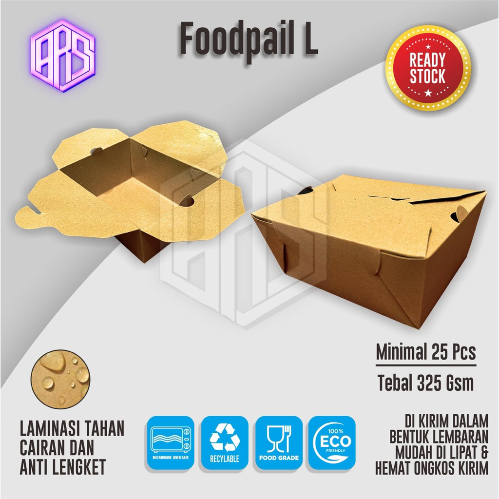 Food Pail Rice Box L Murah 325gsm Paper Lunch Box Kertas Dus Makanan Takeaway Kraft Grosir