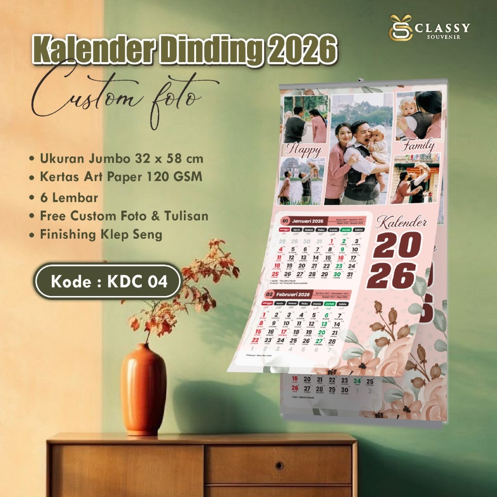 

KALENDER DINDING SATUAN - KALENDER CUSTOM FOTO NAMA 2026 - KALENDER KELUARGA FULL COLOUR