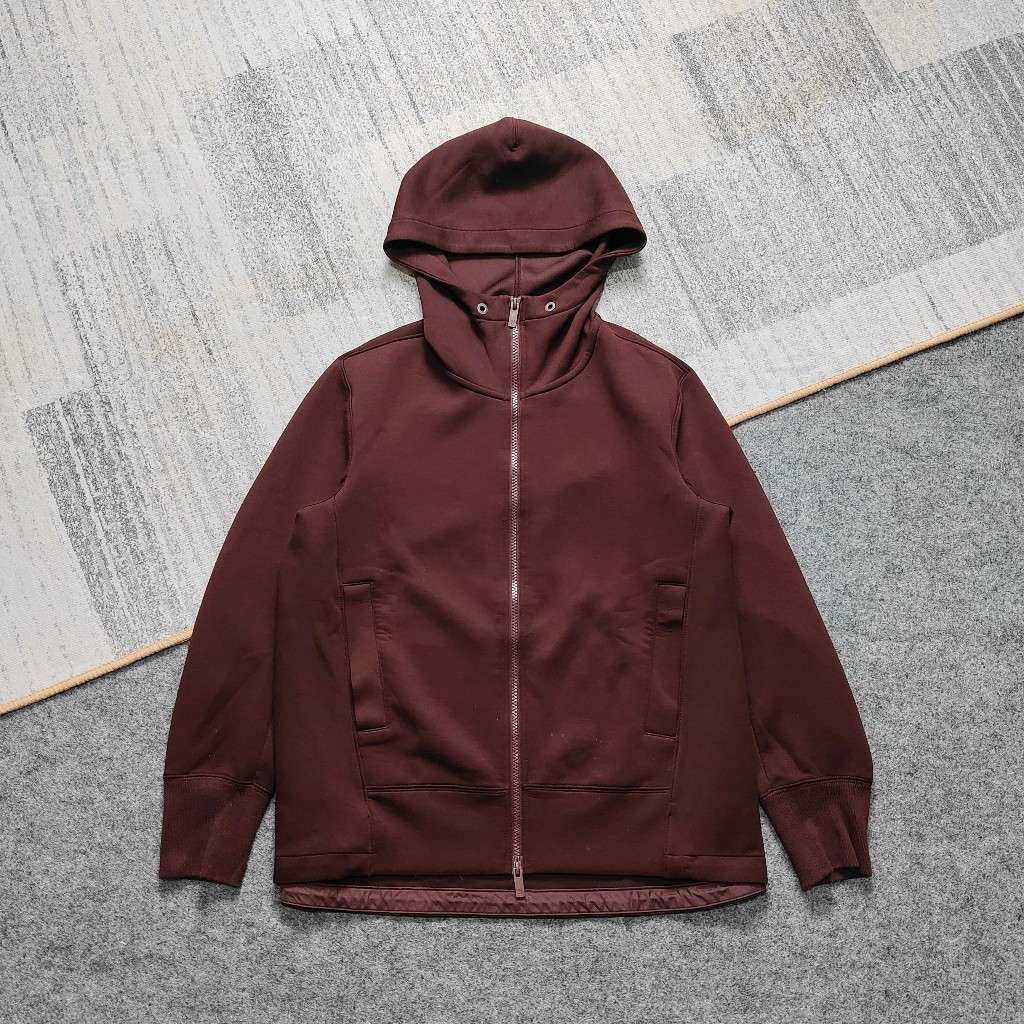 Uniqlo Jil Sander Dry Sweat Full Zip Parka Jacket Maroon Jaket Outer Luaran