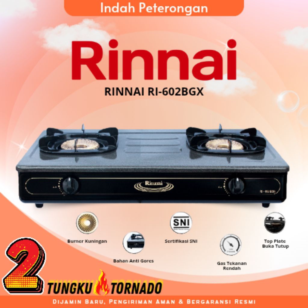 KOMPOR GAS RINNAI RI-602 BGX/KOMPOR GAS RINNAI API TURBO/KOMPOR 2 TUNGKU/KOMPOR RINNAI DUA TUNGKU/KO