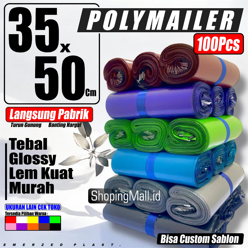 

EMERZED Plastik Packing 35x50 cm / Polymailer Olshop Tebal (Grade A Premium) Glossy Harga Termurah Grosir LEM KUAT Plastik Tidak Mudah Sobek Bahan LDPE ORI