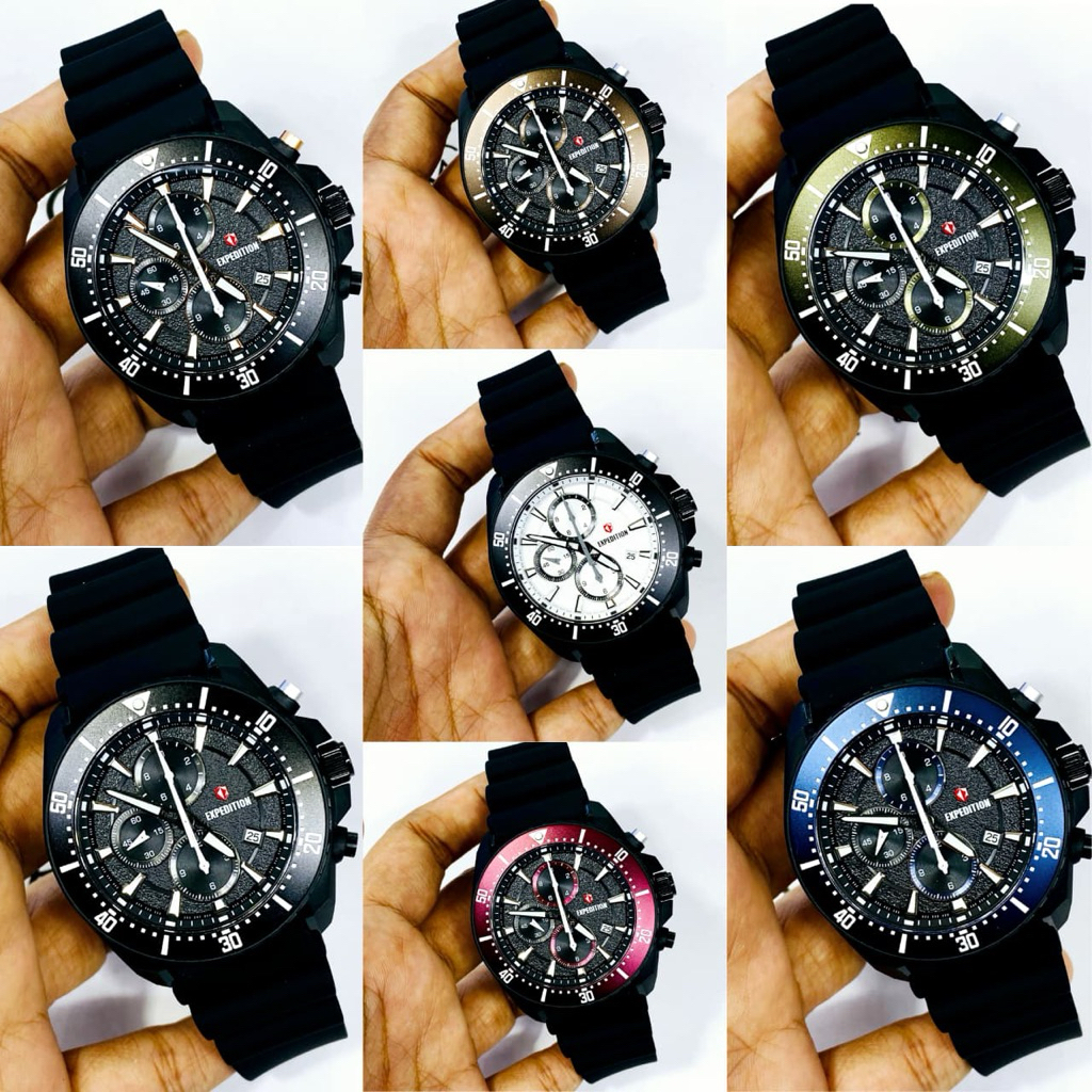 JAM TANGAN PRIA EXPEDITION E 6869 E6869 EXP-6869 BLACK RUBBER STRAP ORIGINAL