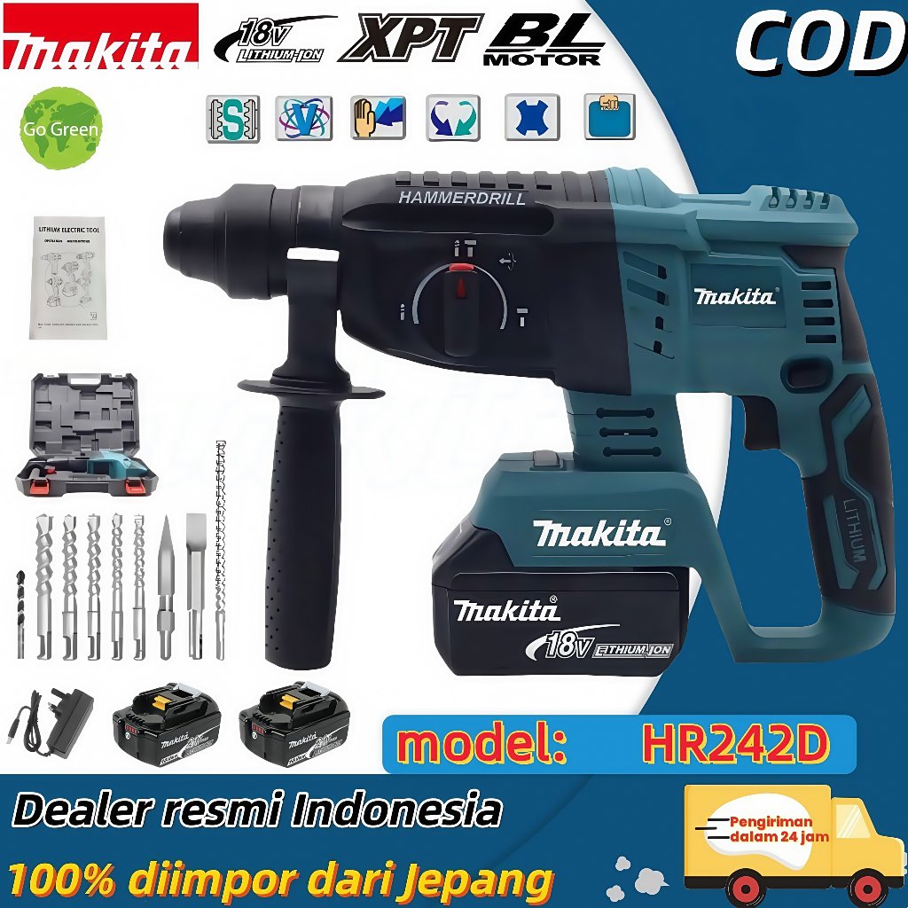 {Garansi lokal di Indonesia} Makita 18V HR242D Cordless Hammer Makita Cordless Electric Hammer Makit